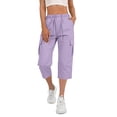 thumbnail image 2 of Usloyux Women's Cargo Capri Pants Drawstring Casual Active Shorts with Summer Vacation Hiking Bottoms, Purple XL, 2 of 8