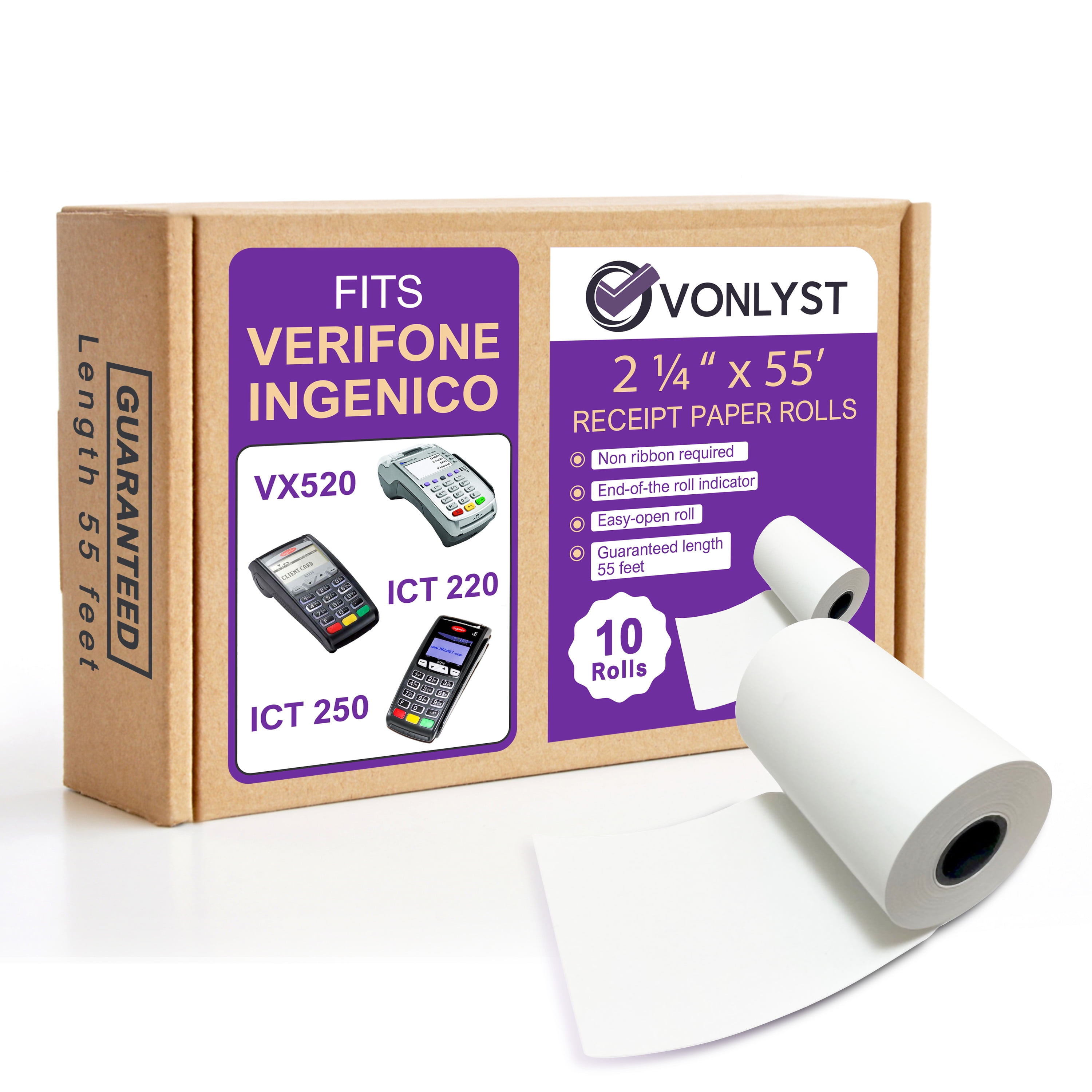 Vonlyst Thermal Paper Roll 2 1/4 x 55 for Verifone Vx520 Ingenico