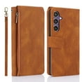 thumbnail image 2 of Dteck Case for Samsung Galaxy A14 5G,Durable PU Leather Magnetic Flip Zipper Card Holder Wallet Case Shockproof Rubber Kickstand Cover with Wrist Strap for Galaxy A14 5G, Brown, 2 of 8