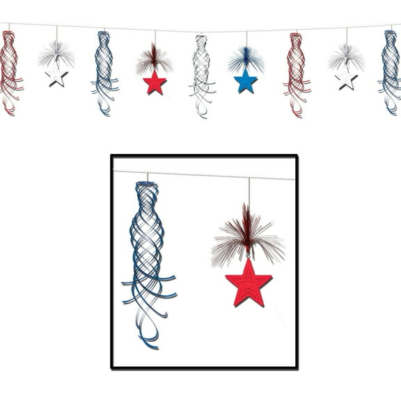 Beistle Club Pack of 12 Red, White and Blue Star Shimmer Party Garland Decoration 10'
