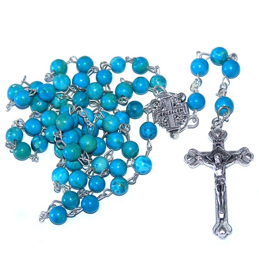 Holylandmarket Stone Rosaries Turquoise beads Rosary grade A with Silver wire (28 cm or 11