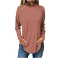 thumbnail image 2 of Tawop Shirts for Women Womens T Shirts Long Sleeve High Neck Drop Shoulder Brown M(Us:6), 2 of 4