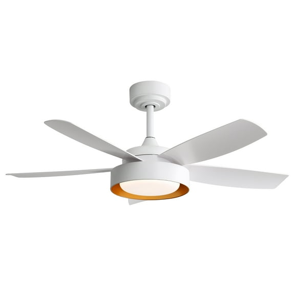 POPFAN 42 Inch Ceiling Fans with 5 ABS Blades, LED Light 22W and Remote Control 6 Wind Speed Reversible DC Motor White for Bedroom, Dinning Room, White