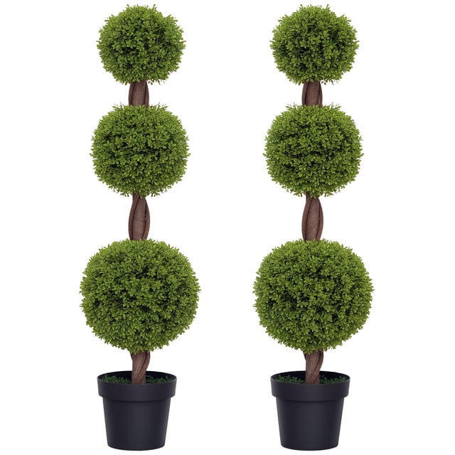 HOMCOM Set of 2 Decorative Artificial Plants Boxwood in Pots, 45.3 Inch