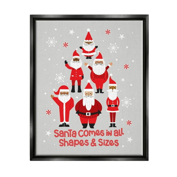 Santa All Shapes & Sizes Christmas Phrase Holiday Graphic Art Jet Black Framed Art Print Wall Art