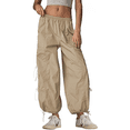thumbnail image 2 of PUWEI Women's Parachute Pants Baggy Elastic Waist Track Pants Casual Bow Knot Trousers with Pockets, 2 of 7