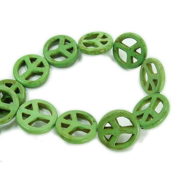 20mm Green Howlite Peace Sign Beads For Jewelry Making