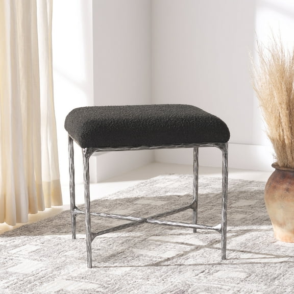 SAFAVIEH Couture Mandy Modern Boucle Ottoman, Black