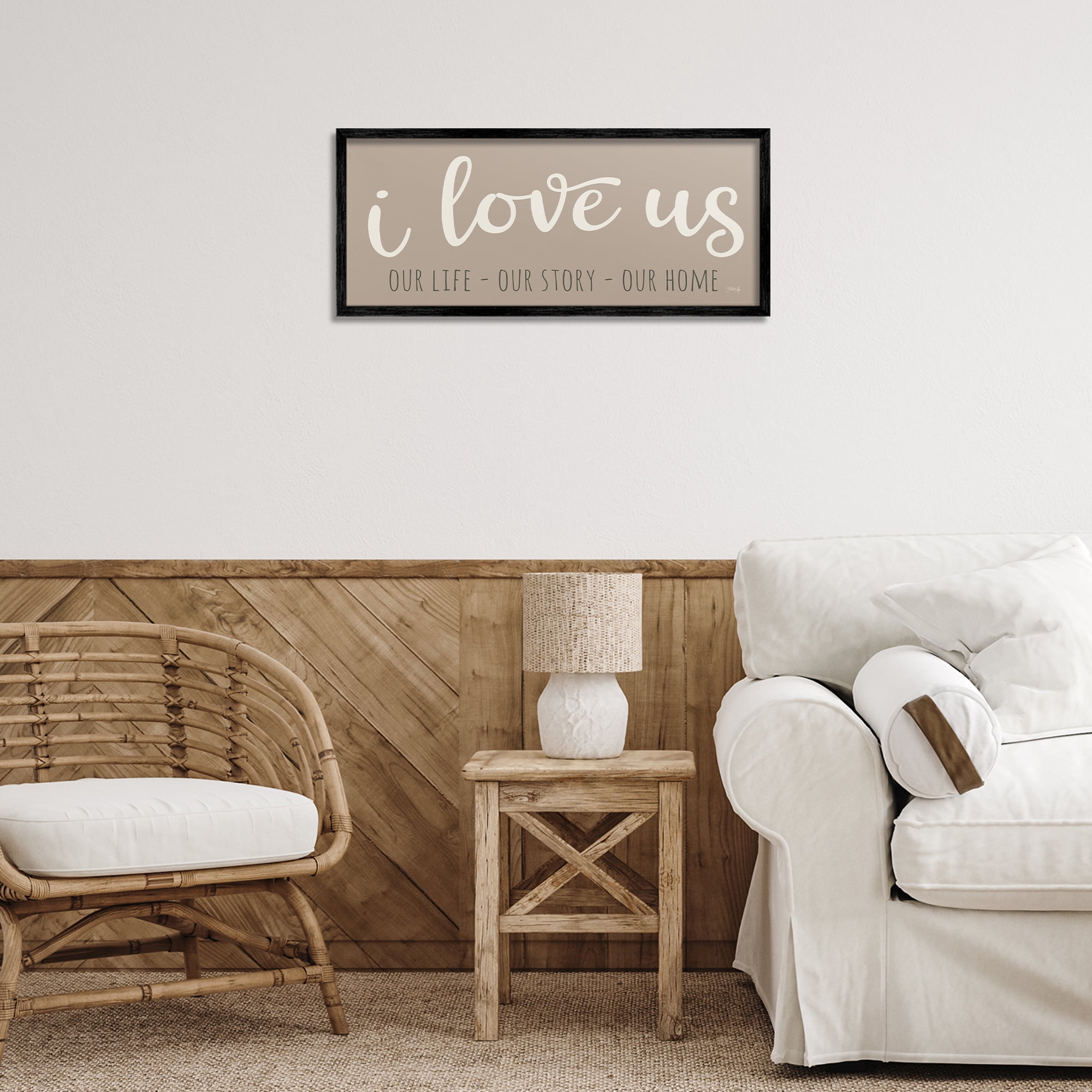 Stupell Industries I Love Us Romantic Typography Painting Black Framed Art Print Wall Art, 24 x 10