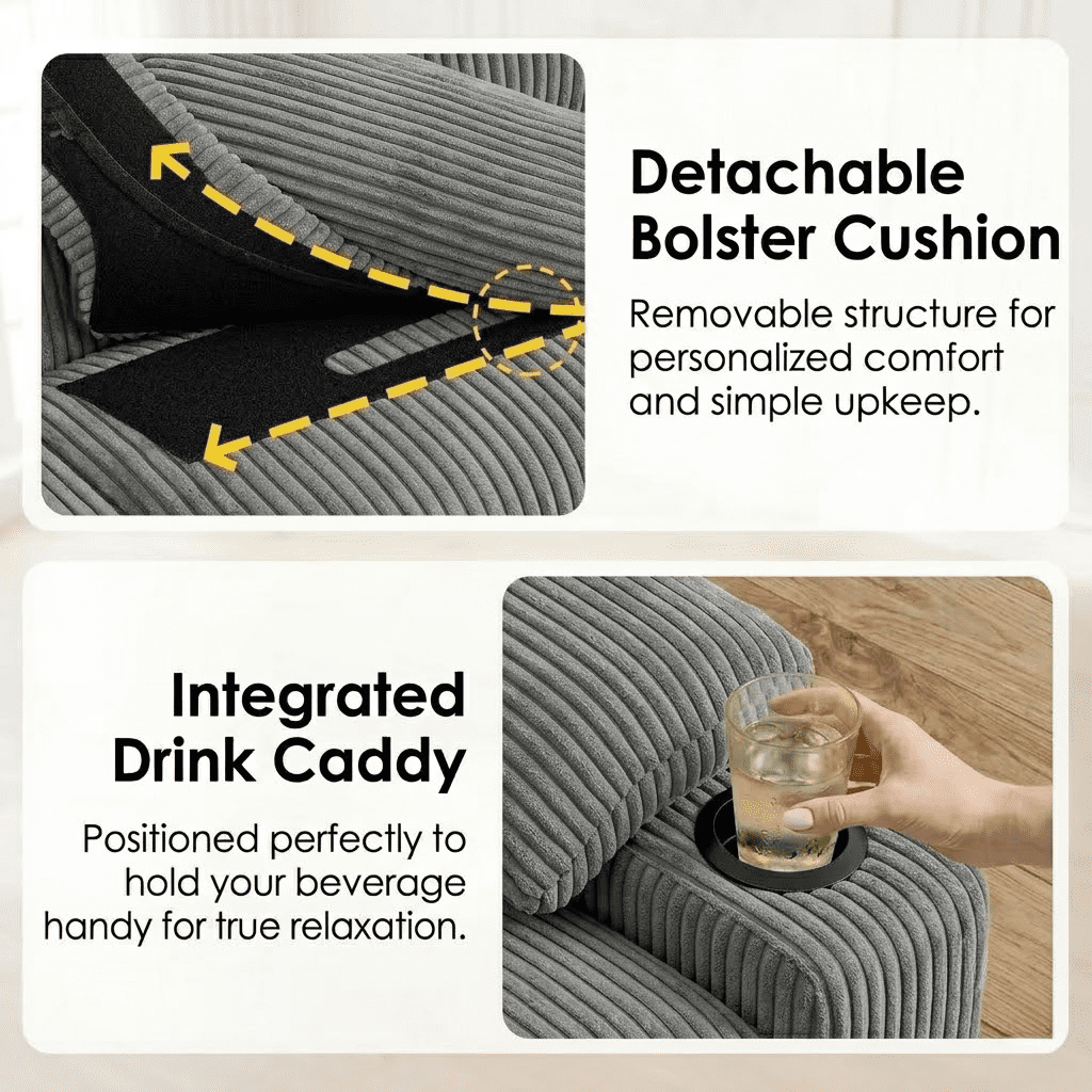 58" Sleeper Sofa Bed, Convertible Pull Out Couch Bed Corduroy Loveseat with Adjustable Backrest, USB Charging Ports, Cup Holders & Foldable Side Table for Living Room Apartment,Dark Grey