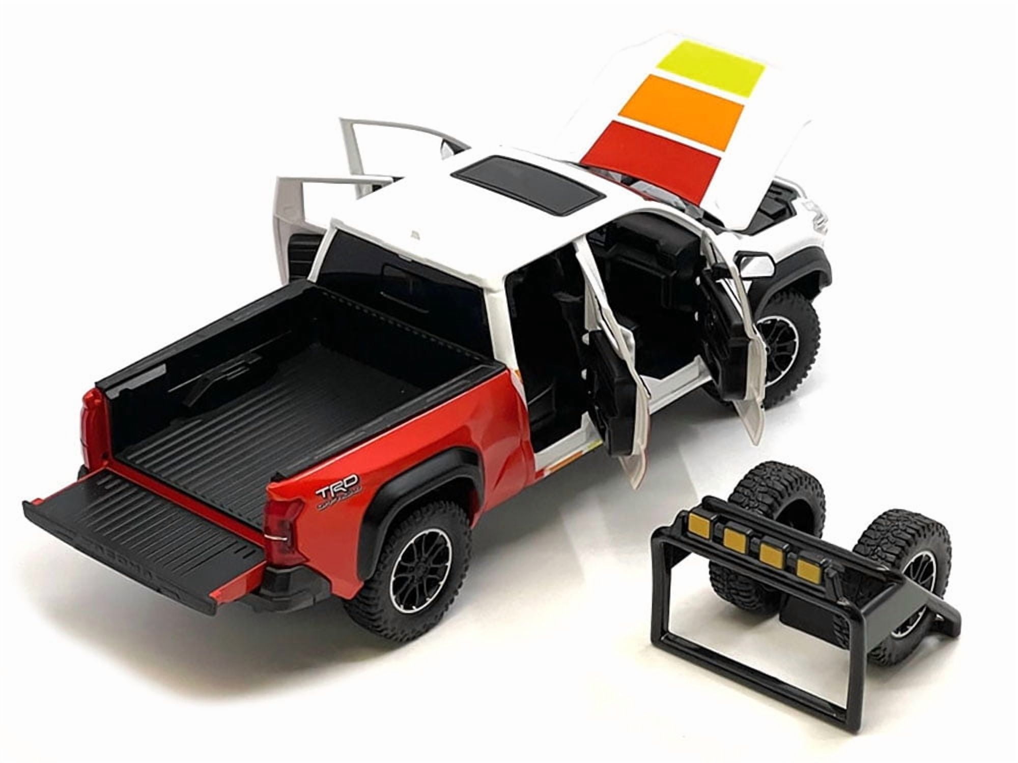 2024 Toyota Tacoma TRD Off Road Ed Truck White and Red with TRD Stripes with Sunroof & Wheel Rack 1/24 Die Cast Model Car