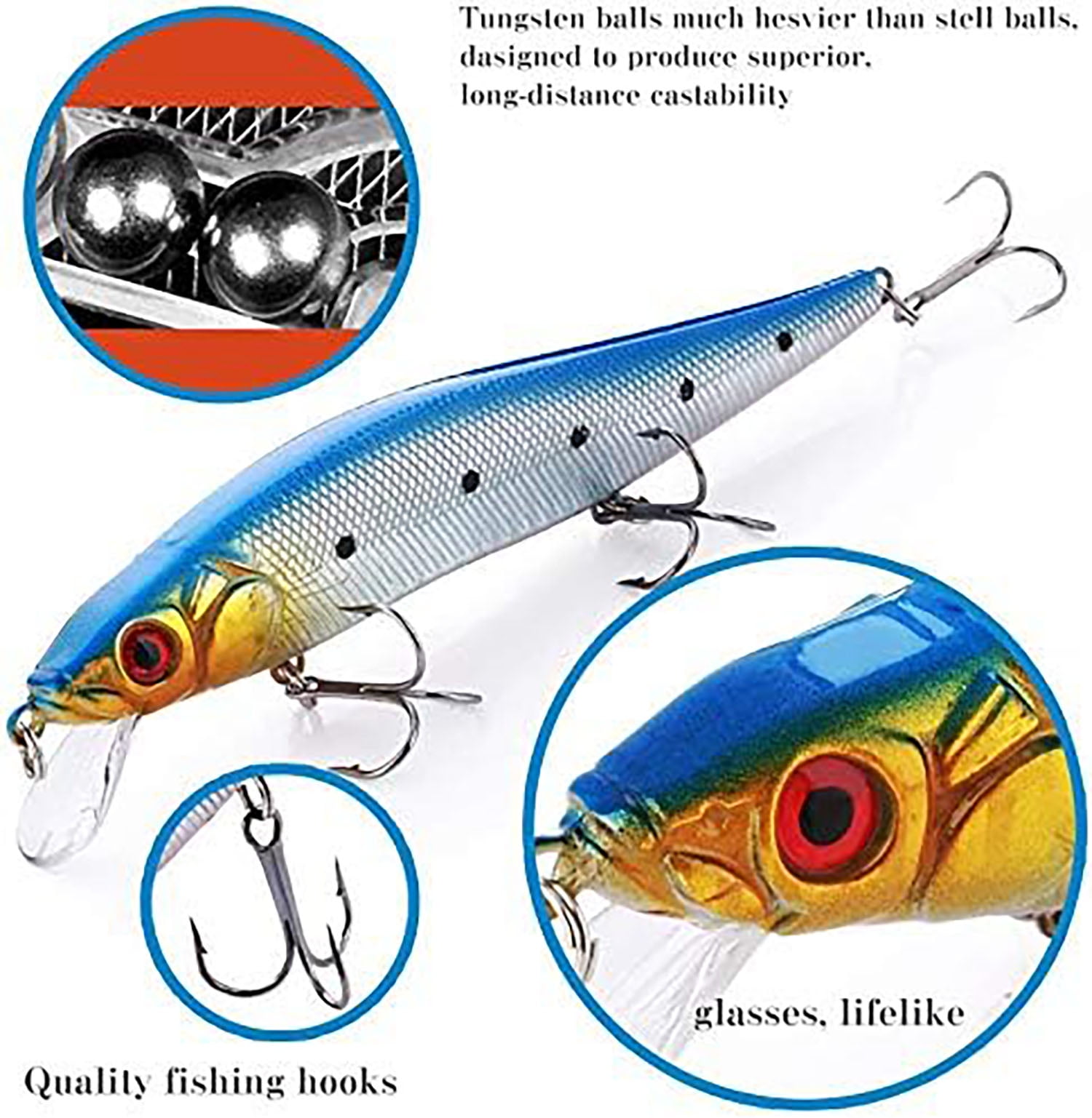 HDUTNGISN Multi-Style Fishing Lures | Life-Like Swimbait & VIB Sinking Lures with Treble Hooks,10PCs