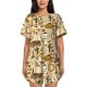 thumbnail image 1 of Balery Wild West Cowboy Conjunto de Pijama para Mujer con Estampado, Dos Piezas de Manga Corta y Shorts, Ropa de Dormir Suave con Cuello Redondo y Bolsillos-Large, 1 of 6
