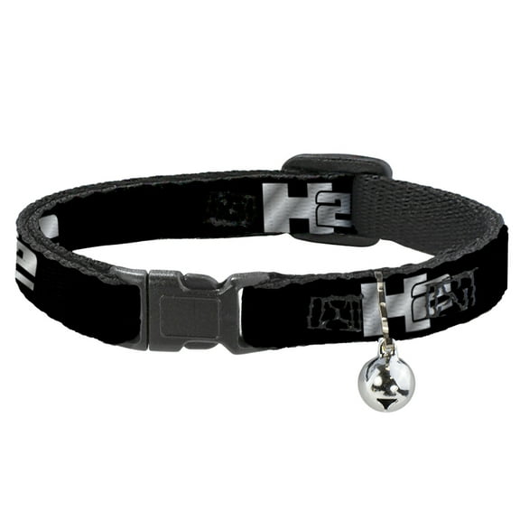 Hummer Breakaway Cat Collar With Bell, Plastic Clip, Easy Adjustable, H2 Black Silver Logo Repeat, 8.5 to 12 Inches 0.5 Inch Wide