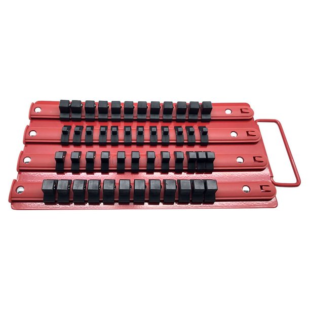 Portable Socket Organizer Tray, Heavy Duty Socket Rail, Red Rails With