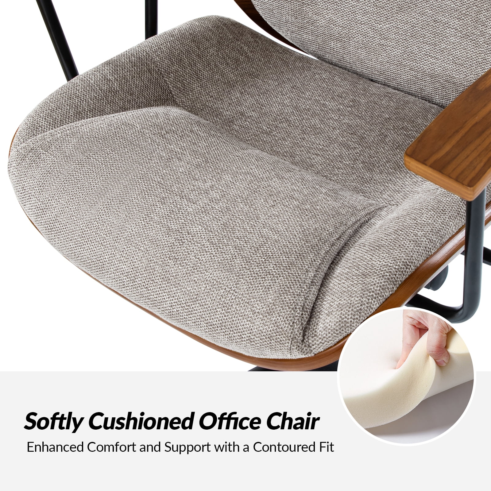 Ergonomic Adjustable Swivel Office Chair with Solid Wood Backrest and Premium Comfort Tan Cushion for Home Workplace