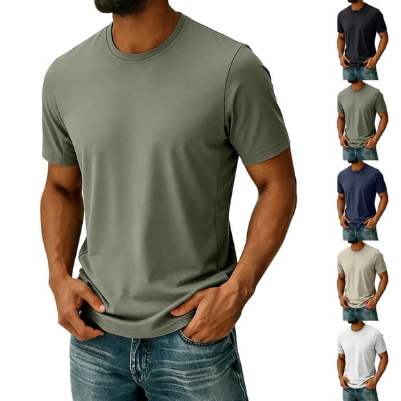 Afuyipoi Men's Big and Tall Athletic Performance Tee (L-8XL), Short Sleeve Solid Color Round Neck Running Training Top Army Green Size 6Xl