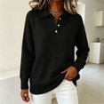 thumbnail image 4 of BODOAO Women's Polo Sweater Long Sleeve Pullover Collared Button Neck Knit Sweater Top with Drop Shoulders 3 Button Placket and Oversized Relaxed Fit Long Sweater Top Black L, 4 of 5