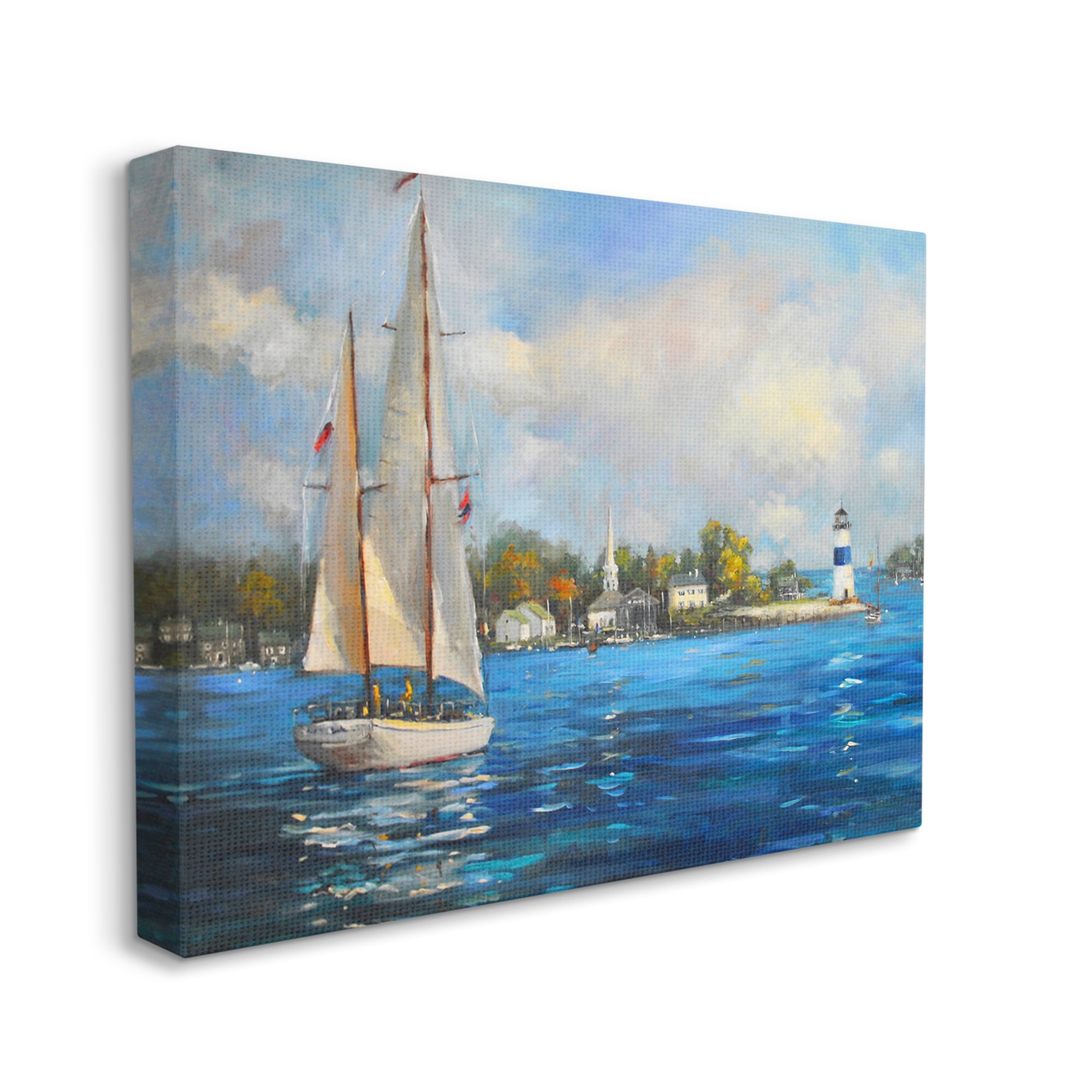 Stupell Industries Sailboats Ocean Landscape Transportation Painting Gallery Wrapped Canvas Print Wall Art, 30 x 24