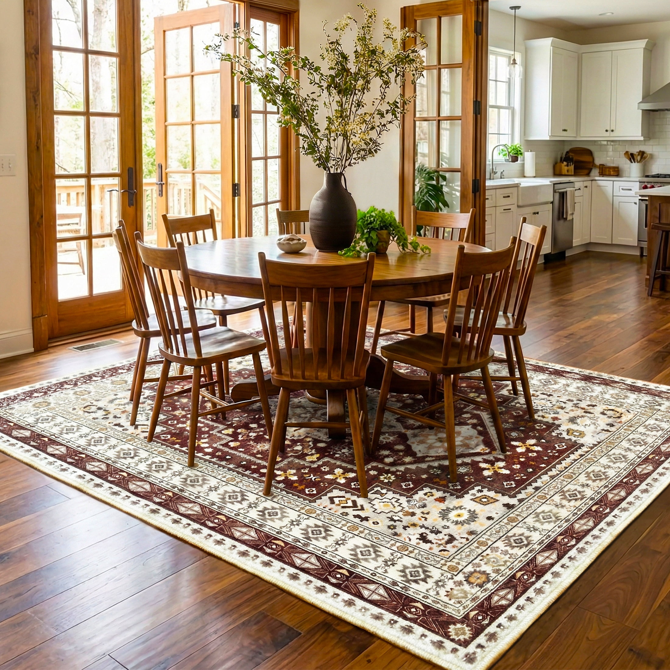 ARJINCUTE Vintage Distressed Bohemian Brown Area Rug 6' x 9' Non-Slip Washable Low Pile Floor Mat for Living Room Dining Room Bedroom