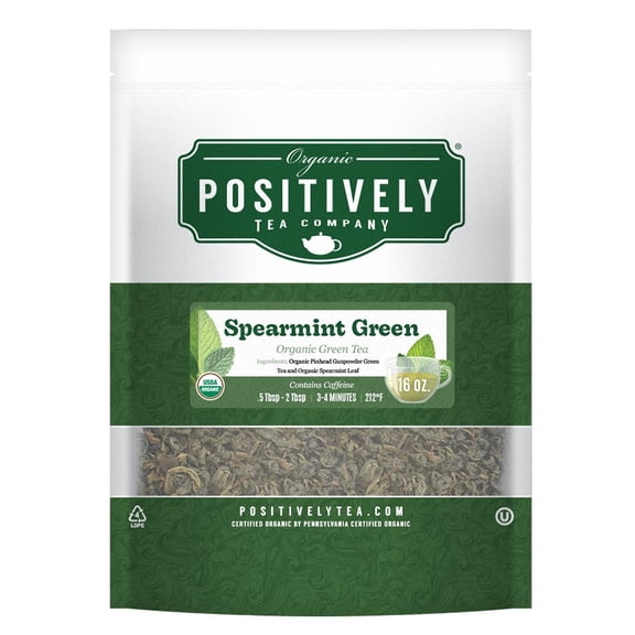 Positively Tea's Organic Spearmint Green Tea, Loose Leaf, 1 Pound Bag