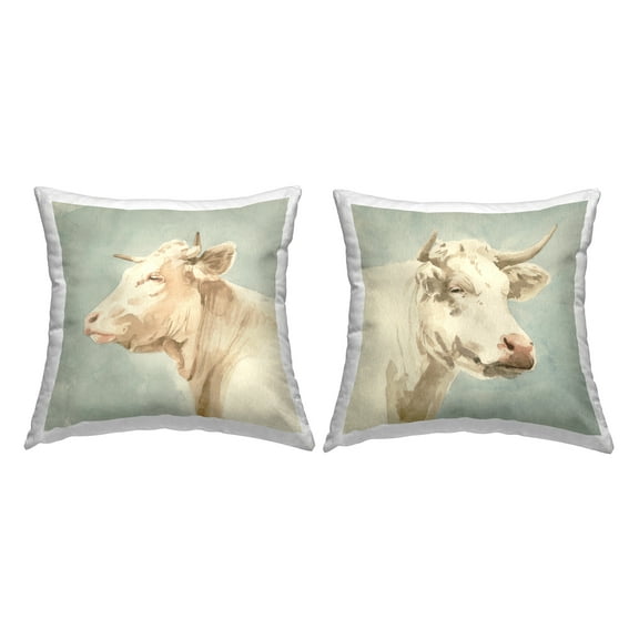 Stupell Industries White Cows Animal Portrait Square Decorative Printed Throw Pillow, 18 x 18, Set of 2