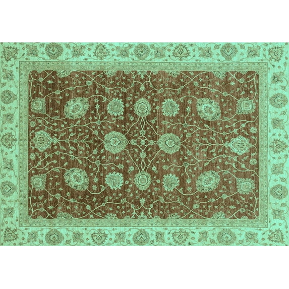 Ahgly Company Indoor Rectangle Oriental Turquoise Blue Traditional Area Rugs, 8' x 10'