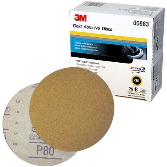 3M 00983, 80 Grit, 6 inch, Hookit Gold Abrasive Discs