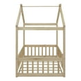 thumbnail image 6 of Twin Size House Bed Frame with Fence for Kids, Wooden Floor Bed with Doorless Design, Decorative Canopy Bed Top, for Teens, Girls, Boys, Natural, 6 of 9