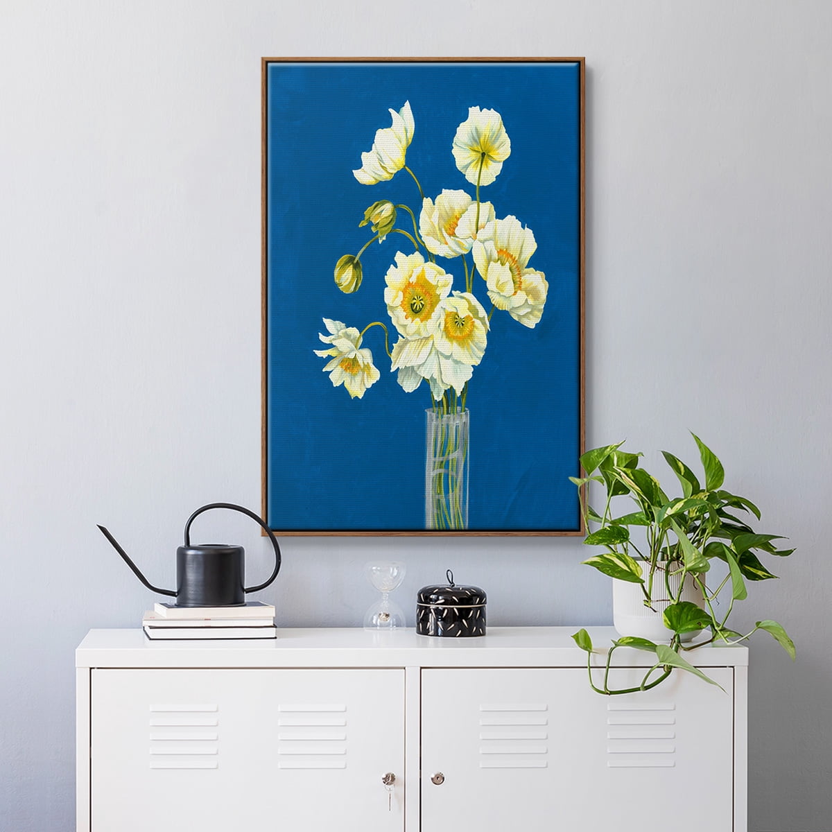 Ice Poppies Framed Premium Gallery Wrapped Canvas - Ready to Hang - 25 x 37 - Walnut Floating Frame