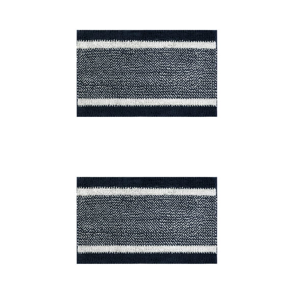 Unique Bargains Chenille Striped Bath Mats 2 Pcs Non-Slip Soft Plush Shaggy Bathroom Rugs  Blue 16" x 24"