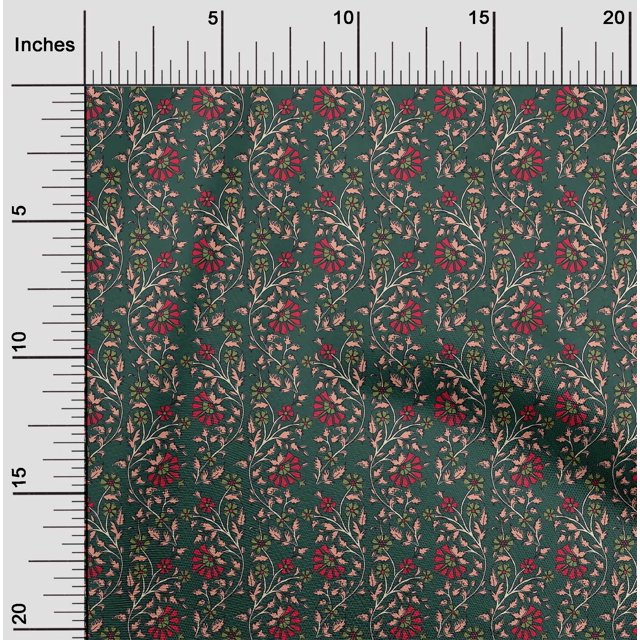 oneOone Georgette Viscose Fabric Leaves & Floral Block Printed Fabric 1 Yard 42 Inch Wide