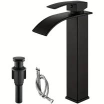 Bathroom Vessel Sink Faucet Basin Waterfall Vanity Tap with Drain Black