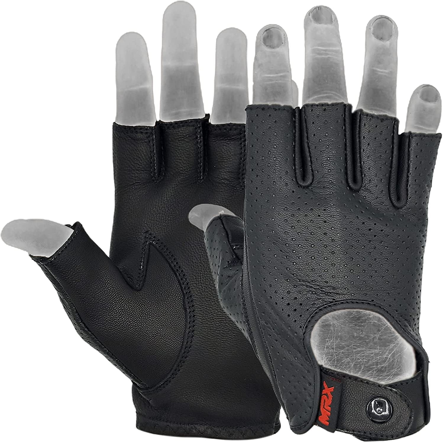 Black Vented Leather FINGERLESS Unisex Gloves Motorcycle Biker Driving Riding 