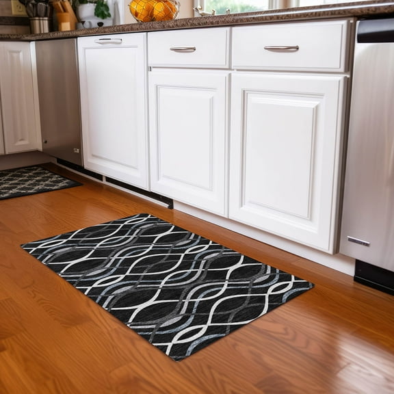 Addison Rugs Chantille Indoor/Outdoor Transitional Waves Black Washable Rectangle Rug, 1'8" x 2'6"