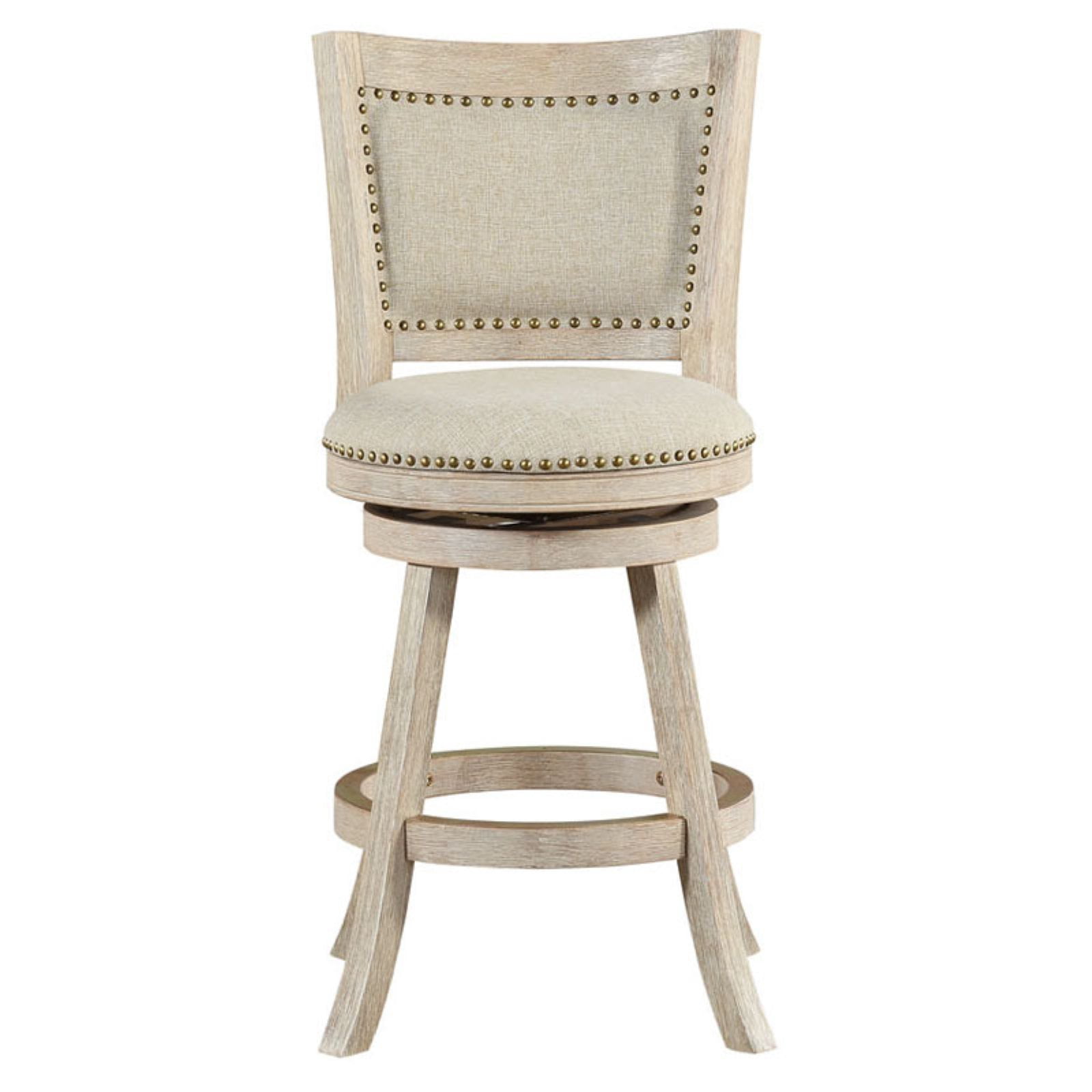 Boraam Melrose 24-Inch Counter Height High Back Swivel Wood Counter Stool, Ivory Wire-Brush Finish