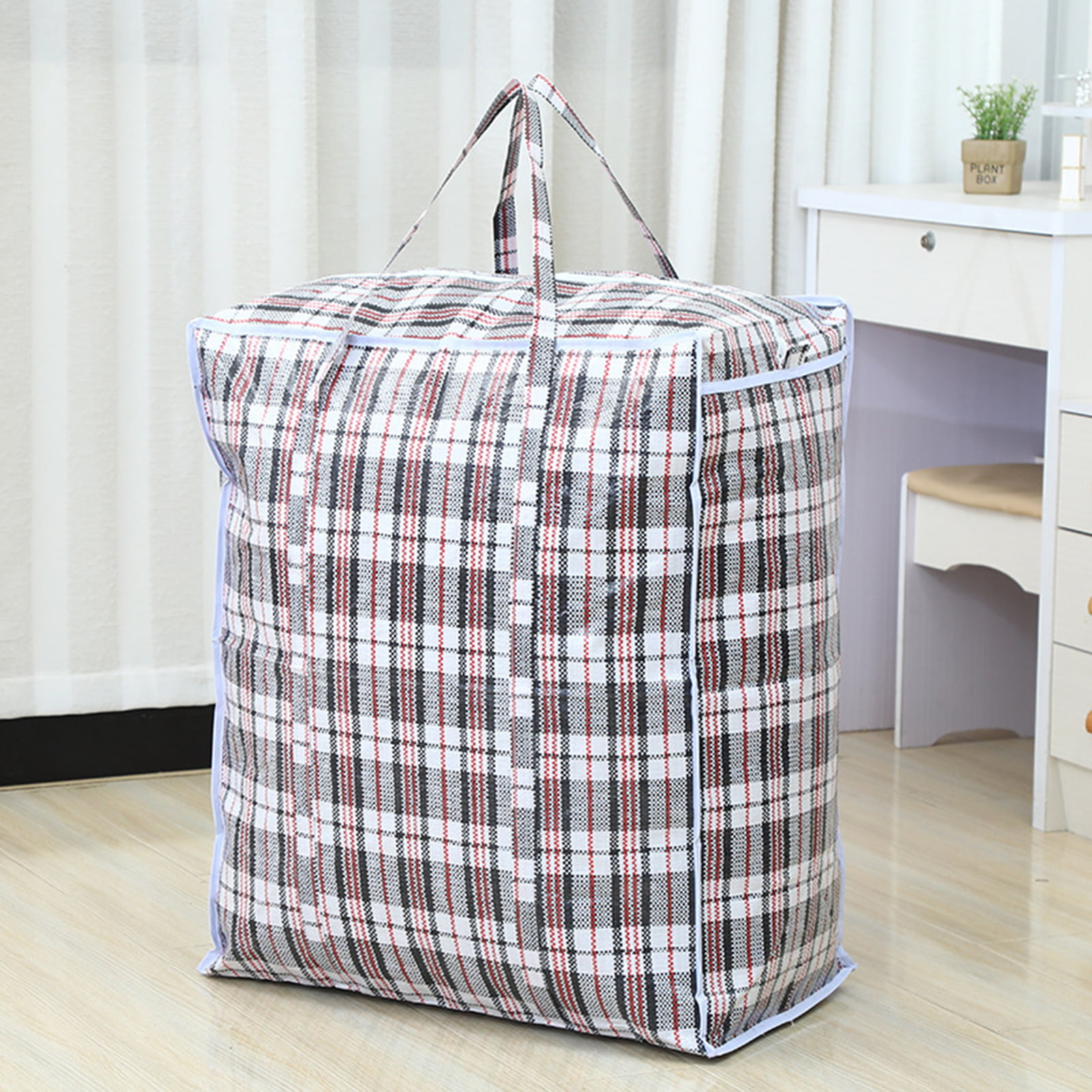 Geometric Pattern Cloth Storage Bag Zipper Grey Quilt Storage Bag
