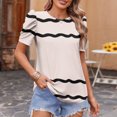 thumbnail image 3 of JTZGDY Womens Summer Tops Casual Puff Short Sleeve Striped/Polka Dot Print Crewneck Tunic Blouse Trendy Oversized Graphic T-Shirts Fashion 2025 Clothes Beige XL, 3 of 6