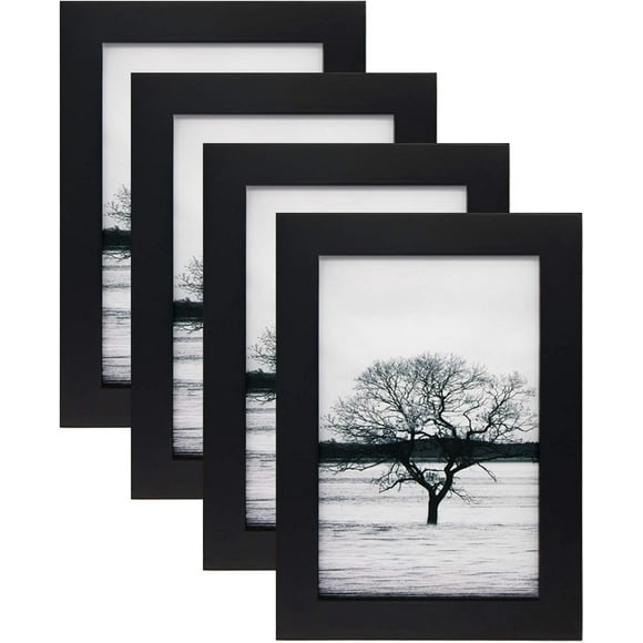 AmPm 11x14 Picture Frames 4 Pack Display Pictures 5x7/8x10 with Mat or 11x14 Without Mat Made of Solid Wood Covered by Plexiglass for Table Top Display and Wall Mounting Photo Frame, Light Brown