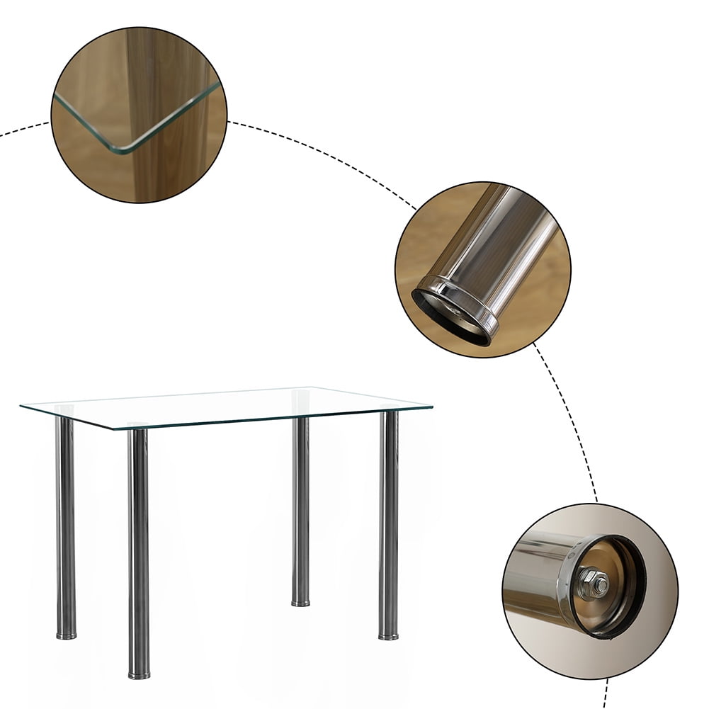 Kadyn Tempered Glass Dining Table, Stainless Steel Kitchen Table for 4 Person, Modern Dining Room Table for Home Office, Transparent Kadyn Tempered Glass Dining Table, Stainless Steel Kitchen Table for 4 Person, Modern Dining Room Table for Home Office, Transparent