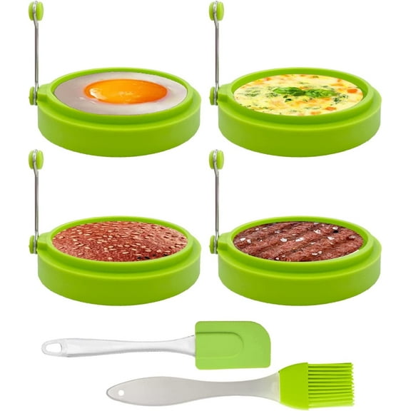 Silicone Egg Ring Molds for Cooking, 4 Pack Egg Rings for Frying Eggs, Non-Stick Pancake Mold, Ideal Sunny Side Up Egg Maker for Breakfast Sandwiches Egg Mcmuffins(Green)