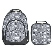 Gaming Black and White Boy s Insulated Polyester Blend Backpack and Lunchbox Set