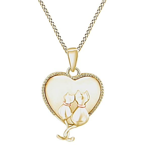 AFFY Cat Couple Two Tone Pendant Necklace 14k Yellow GoldOver Sterling Silver