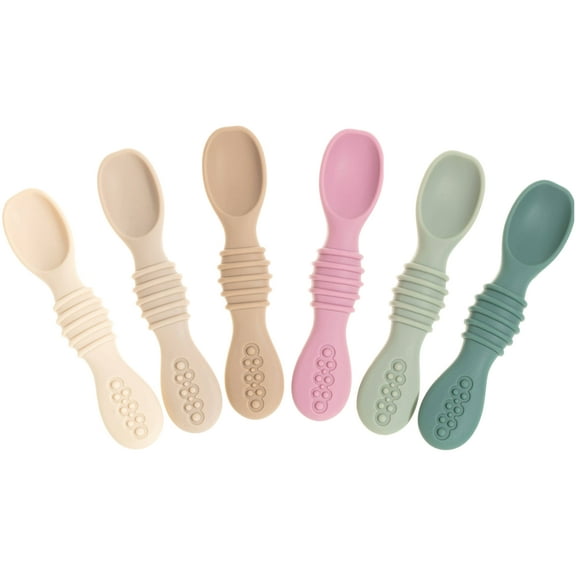 Sperric Baby Spoons Self Feeding Spoons - 6  Months, Infant Spoons First Stage, Baby Led Weaning BPA Free Teething Spoons, Tan