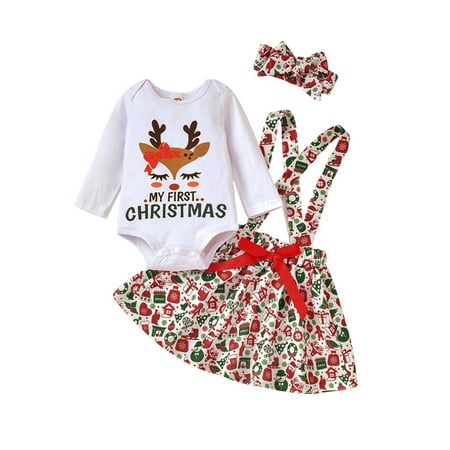 

Bomotoo Girls Loose Spring Autumn Outfits Check Print Cute 3Pcs Outfit Suit Xmas Casual Santa Claus Printed Dresses Set K101810 100 (9-12M)