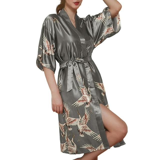 GPOECD Robe de Nuit Sans Manches à Nouer devant Fine pour Printemps Été Vêtements de Nuit pour Femmes 01_gris,G