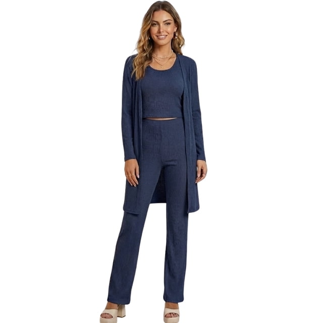 Conjunto Casual 3 Piezas Pantalón, Blusa y Cárdigan Cómodo y Elegante para Mujer