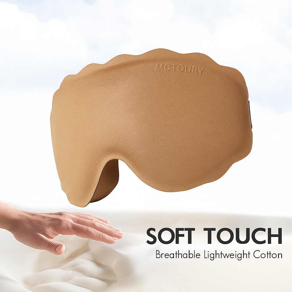 MCTOURY 3D Contoured Sleep Mask for Women & Men – Ultra-Soft Eye Mask with Deep Eye Sockets, Adjustable Strap, Breathable Lightweight Cotton for Travel, Nap, Meditation, Brown