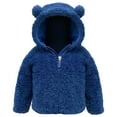 thumbnail image 2 of CAICJ98 Toddler Girls Boys Fleece Hooded Jacket Zip Up Teddy Coat Winter Warm Outwear Infant Newborn Baby Boy Girl Lightweight Solid Color Hoodies (Navy,18-24 Months), 2 of 5
