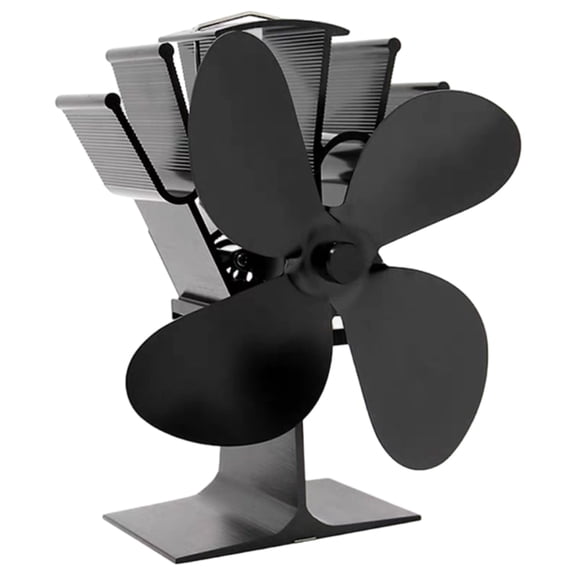 Heat Powered Fireplace Fan for Wood Stove, Non Electric, Wall Mounted, 4-Blade Dual Head, Quiet Warm Air Circulation Fan, Overheat Protection, Metal Build with Handle